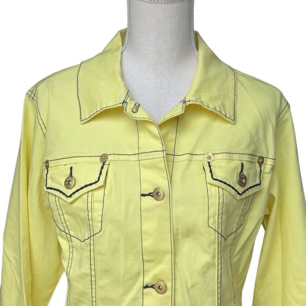 DG2 by Diane Gilman Lemon Yellow Heavy Pickstitch Jean Trucker Jacket NWT - Picture 2 of 7